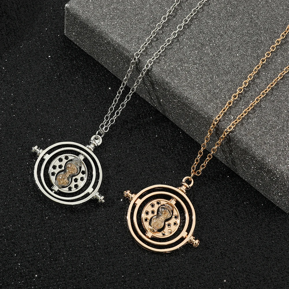 Collar con Colgante de Reloj de Arena Giratorio Creativo, con Temática de Películas, Joyería de Moda, Accesorio de Cosplay, Regalo para Fans