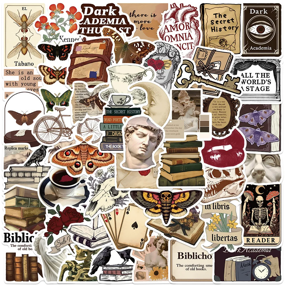 

50pcs Retro Gothic Dark Skull Academia Stickers Aesthetic Art Decals Laptop Luggage Guitar Phone Waterproof Graffiti Sticker