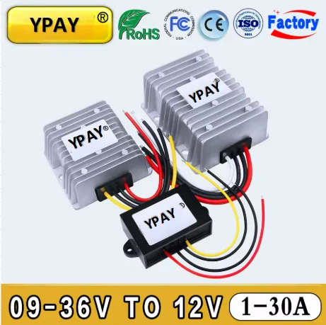YPAY 9-36V to 12V DC Voltage Converter Boost Buck Regulator 1-30A Power Inverter Adapter for LED Lights CE Certified