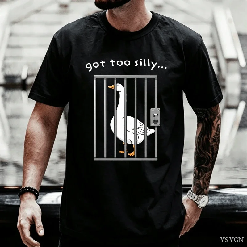 Got Too Silly Funny Goose Leg Injury Animal Design Cotton Men T-Shirt for Adult Summer Y2K Funny T-Shirts Trendy Cool Tee Shirt