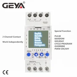 GEYA THC-822 Conversational Programmable Timer 2Channel Changeover Contacts Digital Timer Switch with Battery 16A 220V 110V