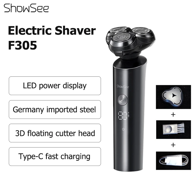 ShowSee-Afeitadora eléctrica para hombre, máquina de afeitar automática, recortadora de barba, IPX7 maquinilla de afeitar, cabezal cortador flotante 3D de 360 °