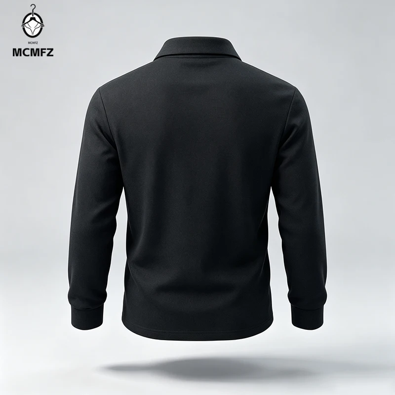 Mens Turn Collar Polo Long Sleeve Tops Premium Heather Material Button Closure Small Logo Decoration Male Clothing