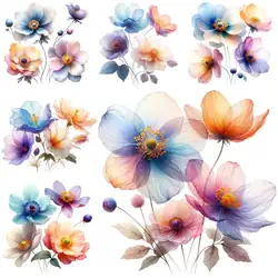 Colored Flowers Iron-on Transfer For Clothing DIY A-Level Washable T-shirts Thermal Stickers Beautiful Floral Patches Appliqued