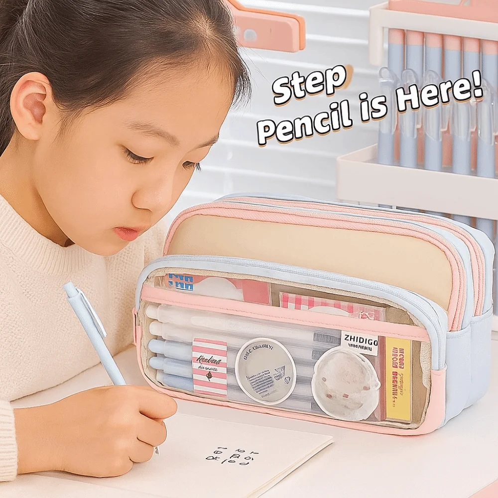 Japanese Style Pencil Bag Large Capacity Multi-layer Stationery Storage Bag Dirt Resistant Color Blocked Pen Pencil Case