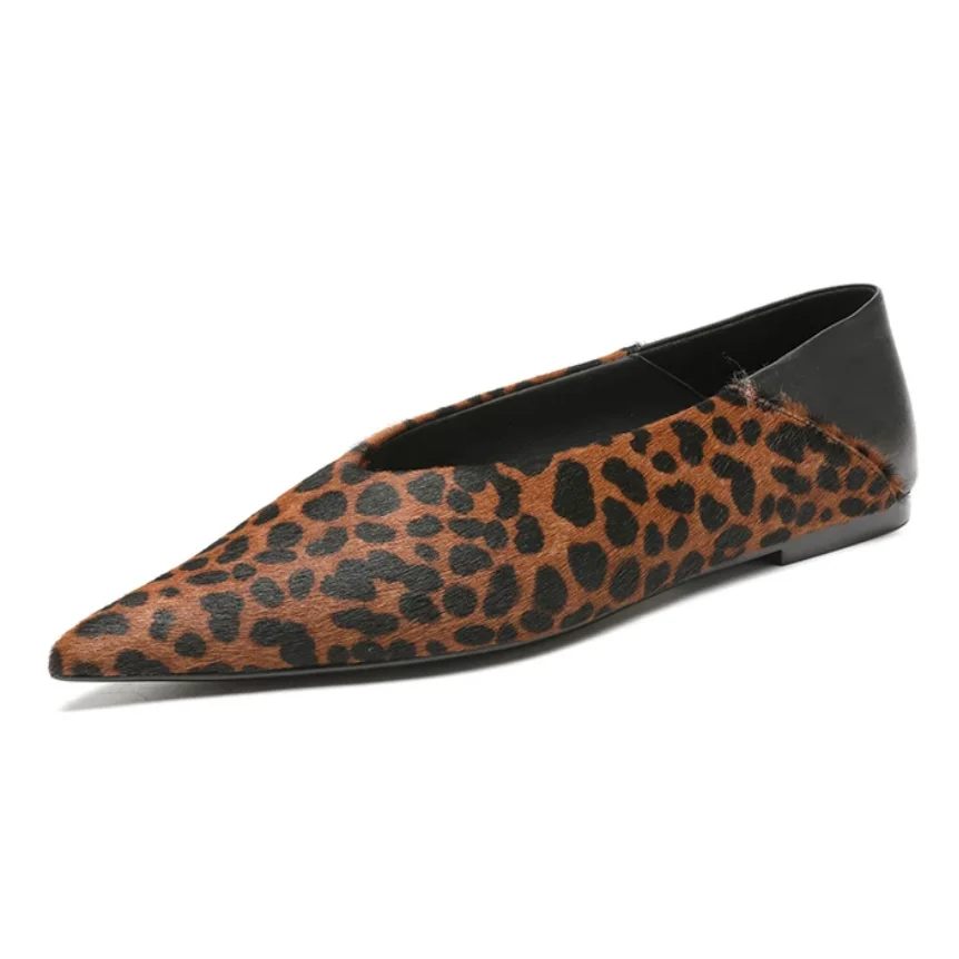 2027 Flats Shoes Lady Casual Flats Comfortable Ladies Fashion V Cut Pointed Toe Shoes Elegant Leopard Pattern Lady Flat Shoes