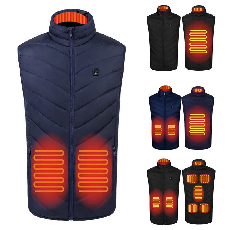 USB Infrared 4/8/9 Single Heating Areas Jacket Men Winter Electric Heated Vest Waistcoat For Sports Hiking Oversized