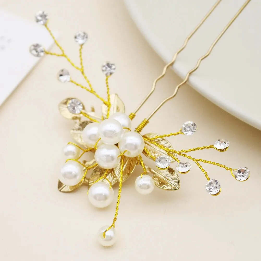Perle U-förmige Haars pange Gabel Haarschmuck Kopf bedeckung Kopf bedeckung Geschenk Hochzeit Braut Haarschmuck Strass Haarnadeln – Detail 12