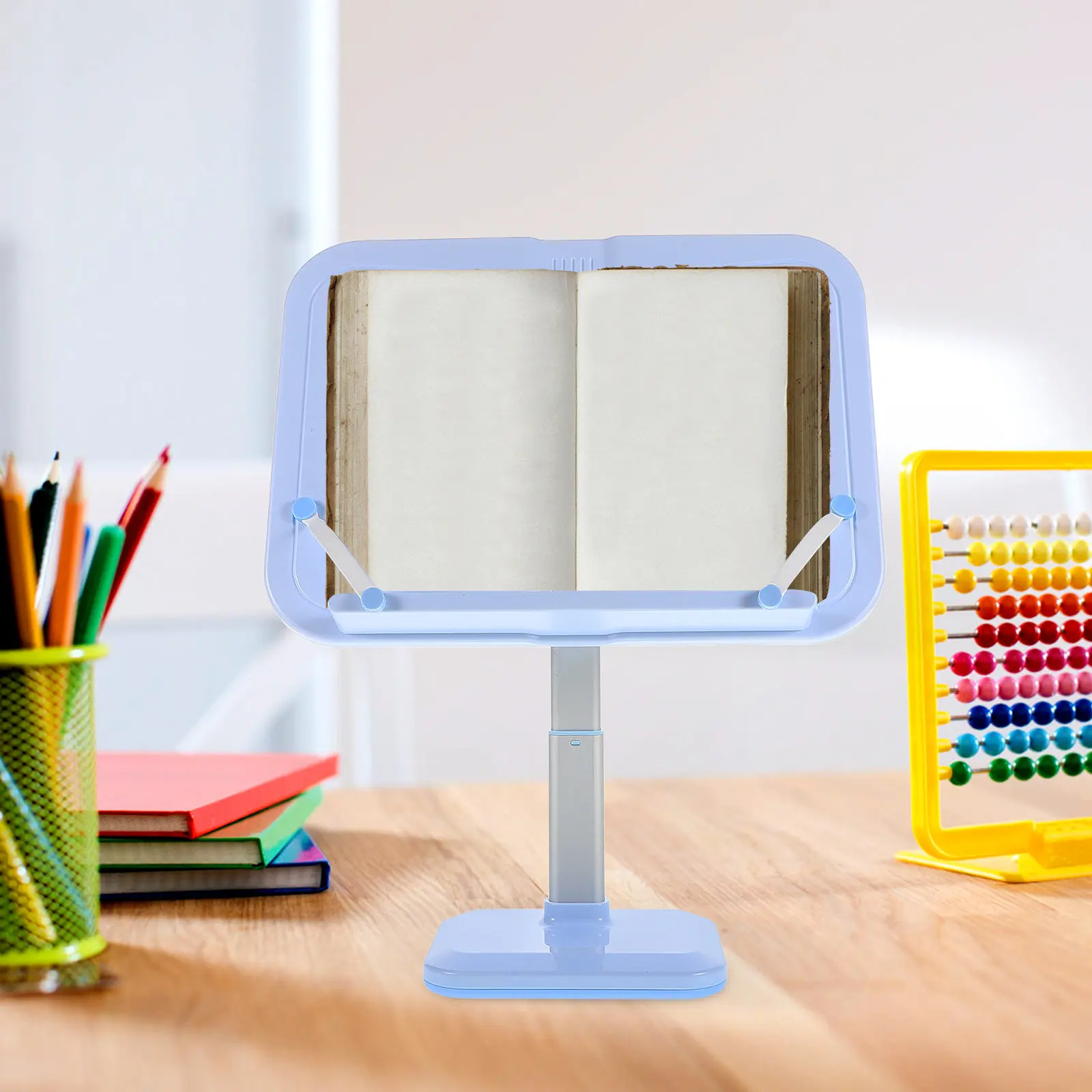 Adjustable Height Book Holder Stand Blue Sleek Design Multi-Angle Desktop Reading Stand for Textbooks Cookbooks Sheet Music