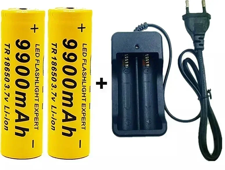 18650 Akku, wiederaufladbarer Akku, 3,7 V, 18650 9900 mAh Kapazität, Li-Ion-Akku für Taschenlampe + Ladegerät