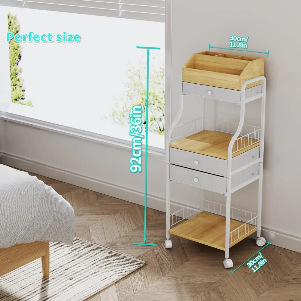 Floor Makeup Organizer with Drawers and Wheels - Skincare Vanity Storage for Cosmetics, Brushes, Perfume