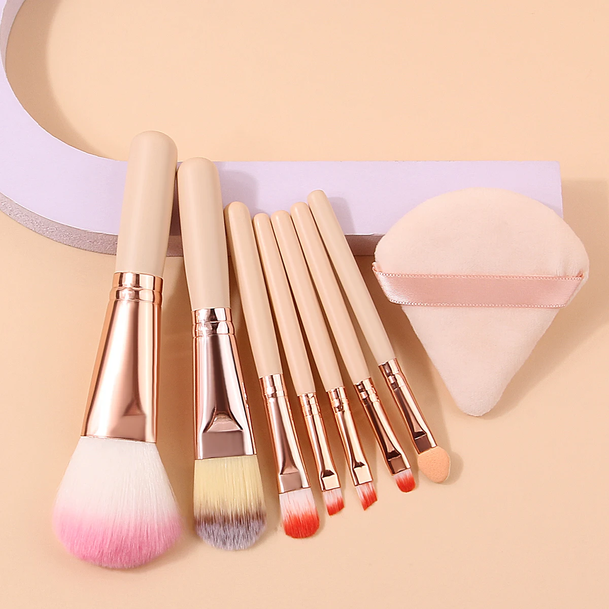 Conjunto de pincéis de maquiagem portátil, 8 peças, solto, gesso, sombra, multiuso, pincel de maquiagem facial, triângulo, esponja, sopro de pó