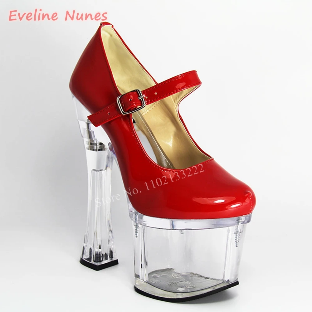 Transparent Chunky Heel Performance Pumps 2024 Women\'s Solid Platform Round Toe Ankle Strap Buckle Fashion European Sandals