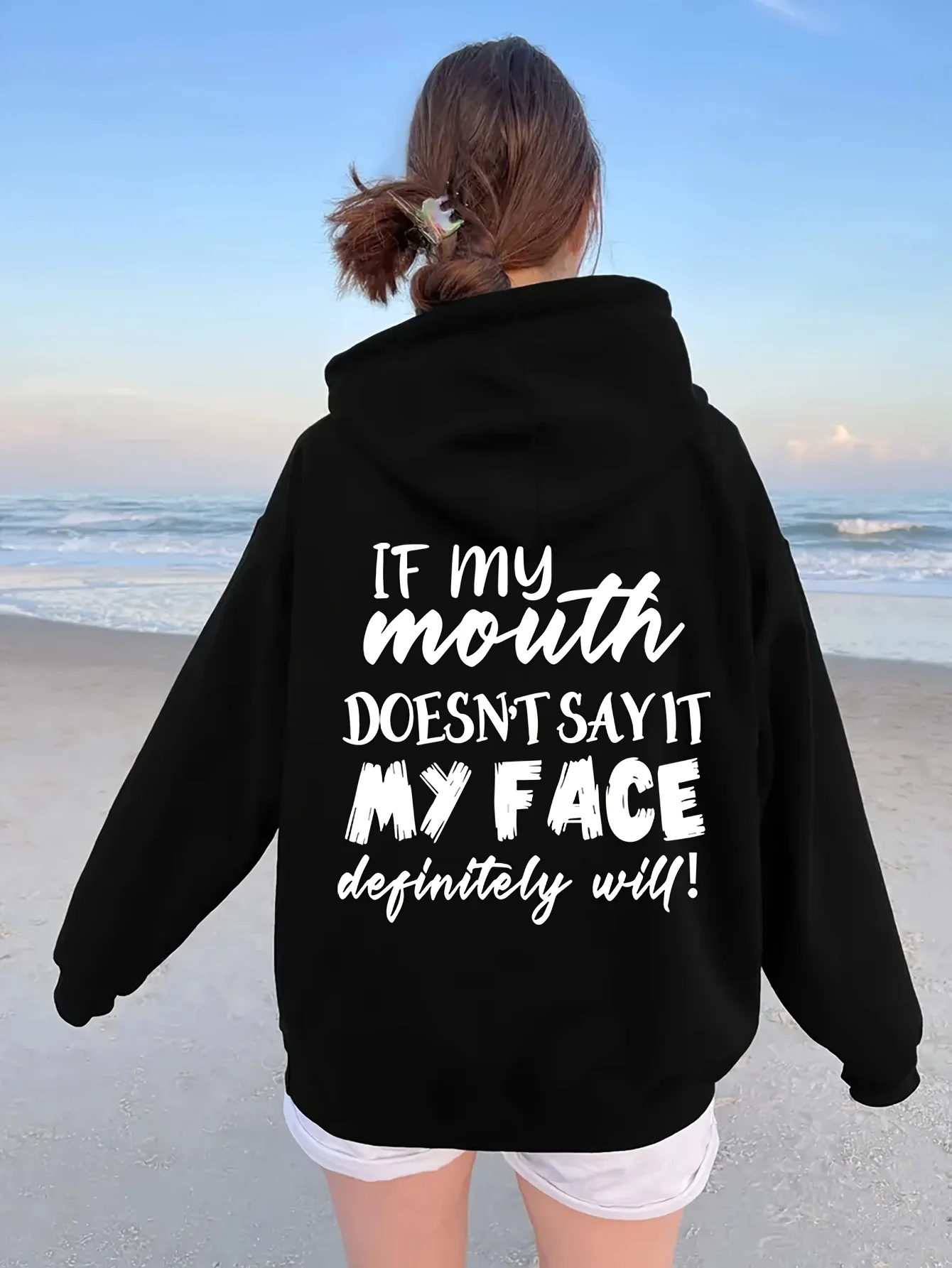 

Fashionable Letter Print Sweatshirt for Autumn and Winter Going Out, Loose Fit, Casual Women's Hoodie, Outdoor Sports Pullover