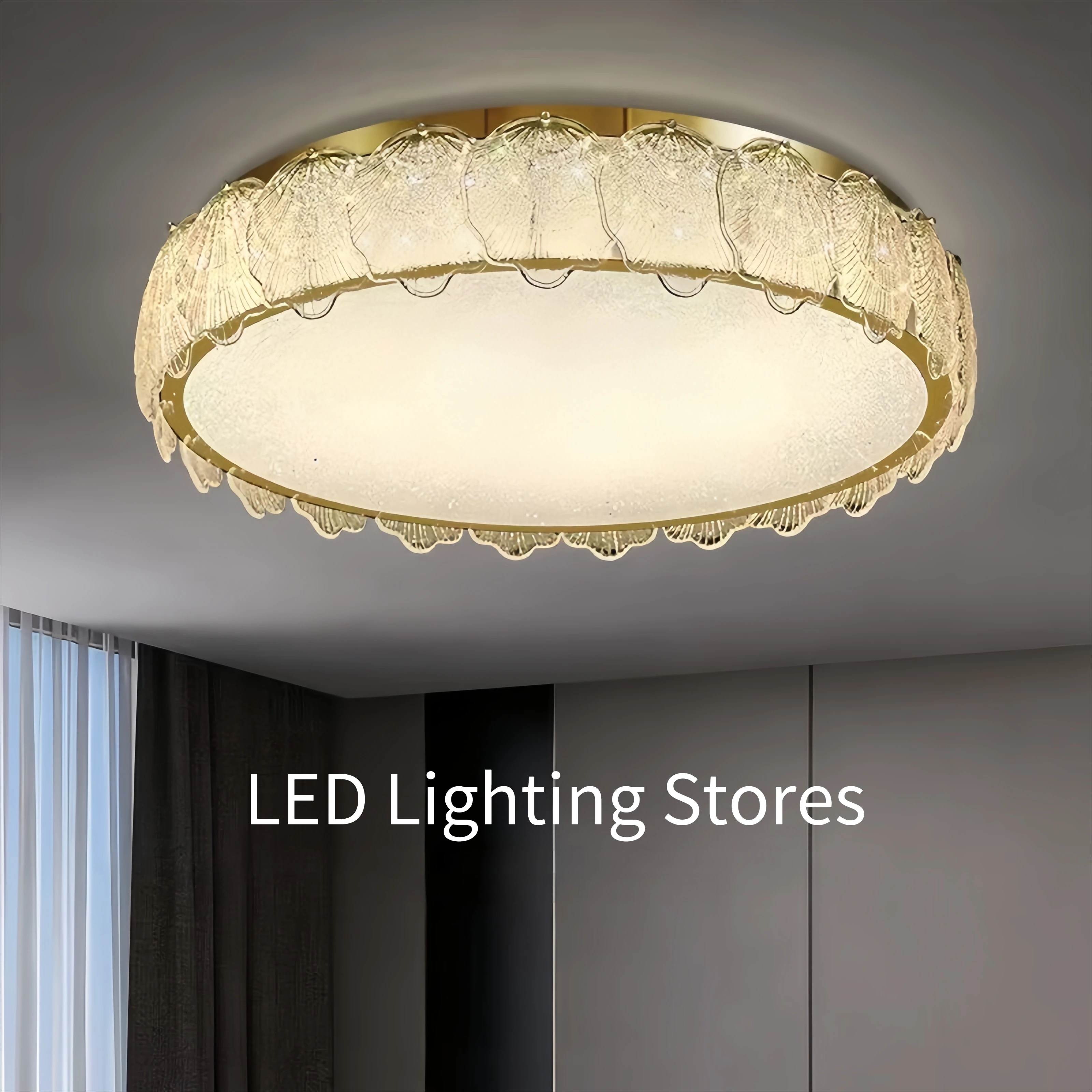 Modern Shell Crystal Ceiling Light Chandelier LED Dimmable Remote Gold Mirror Living Room Bedroom Decor Lamp Changeable