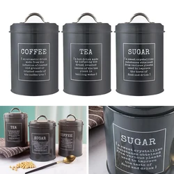 Set of 3 Metal Kitchen Food Coffee Sugar Tea Storage Tin Canister Jar Container with Lid for Kitchen Storage Canister