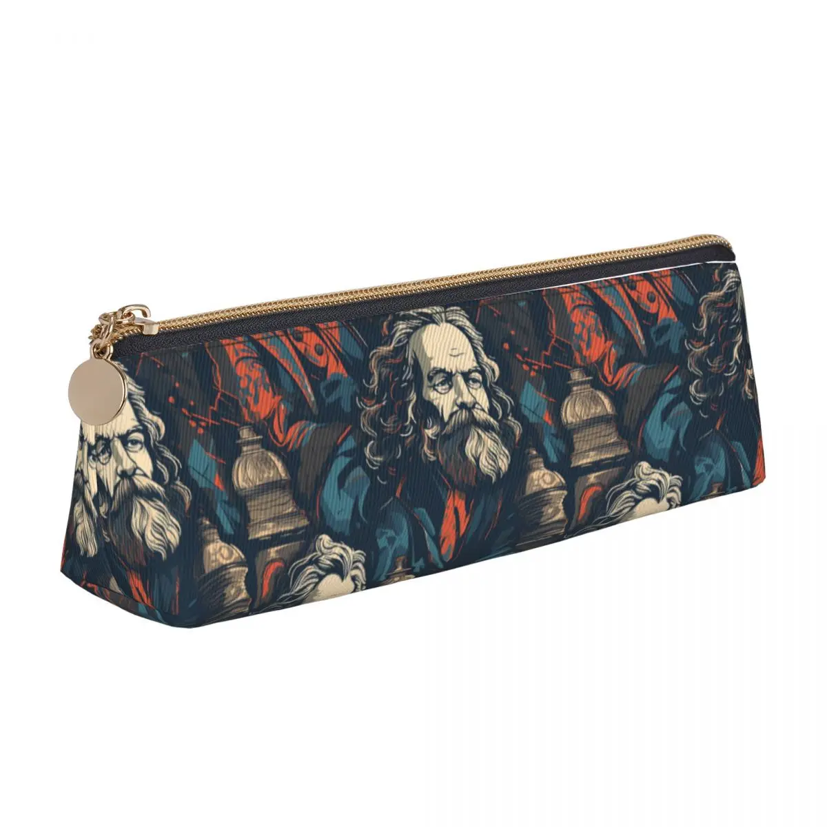 Karl Marx Leather Pencil Case great man Retro Zipper Pencil Box Back to School Teens Triangle Pen Pouch