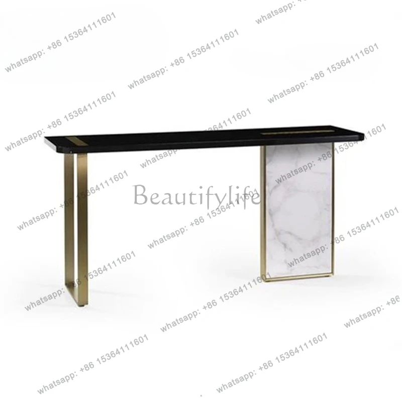 Modern light luxury stainless steel entrance entrance corridor living room champagne gold simple marble entrance platform