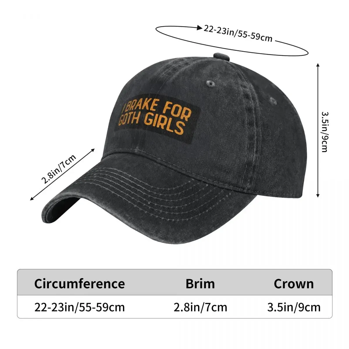 I Brake For Goth Girls Funny Biker Baseball Cap Big Size Hat Luxury Brand Rugby Gentleman Hat Men's Baseball Women's