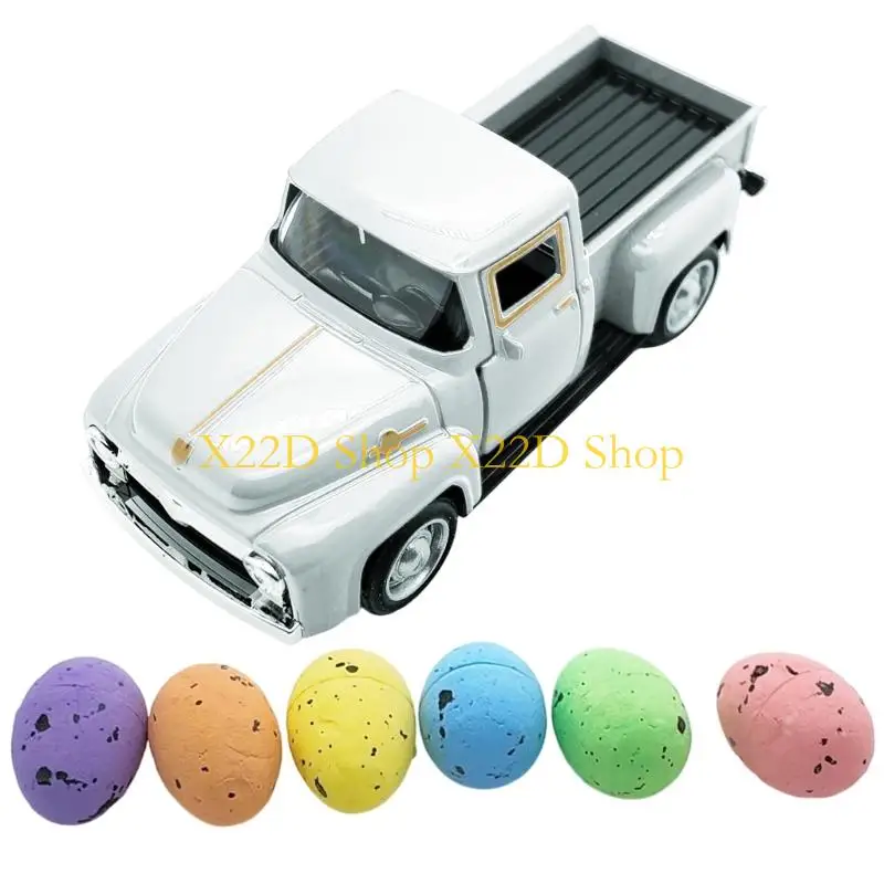 X22D Easter Metal Truck Decors with Eggs Farm Pickup Truck Decors Table Centerpieces