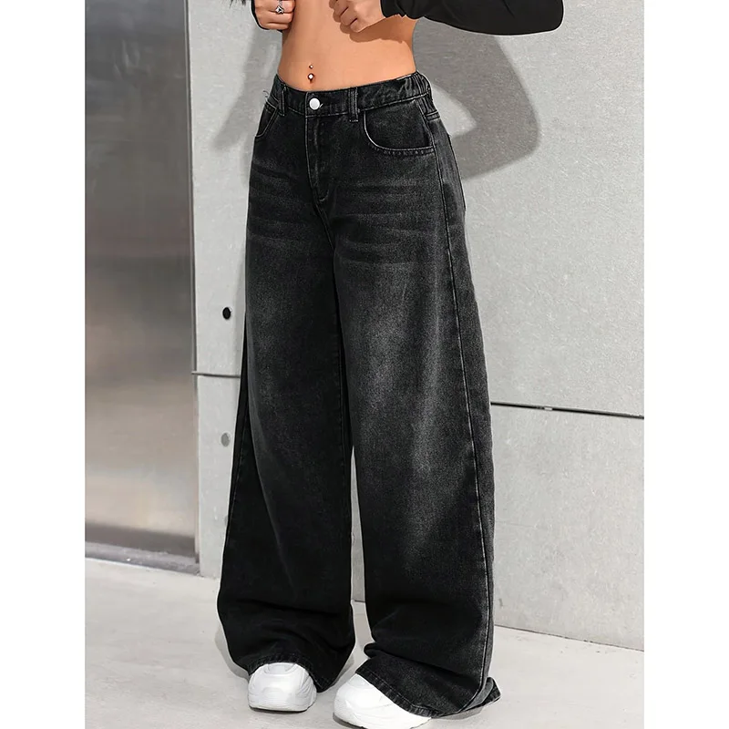 

2026 High Street Lady Loose Wide Leg Jeans Women Casual Straight Leg Denim Pants Girls Solid High Waist Trousers