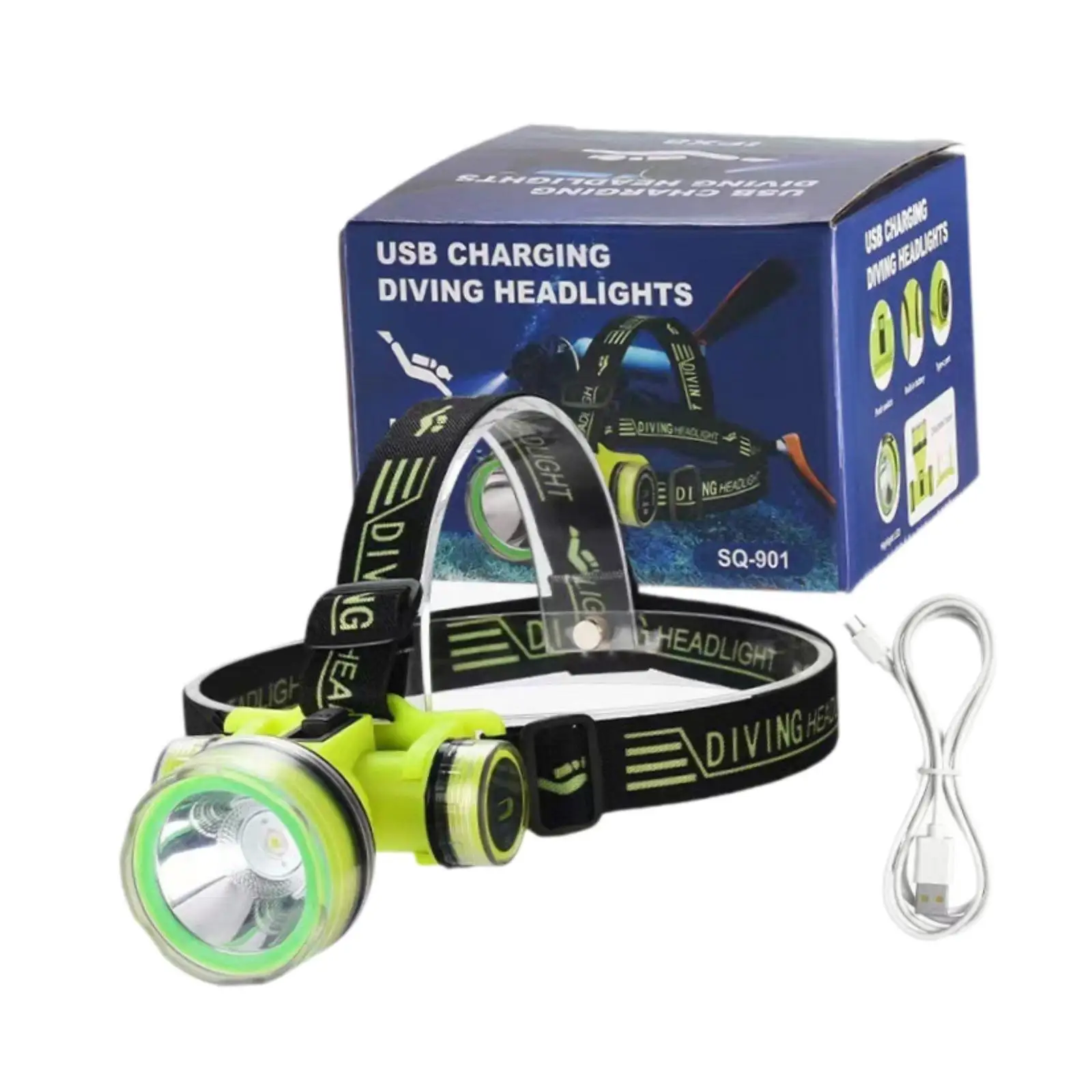Diving Headlamp with 2 Modes Super Bright Scuba Diving Light Flashlight Head Light for Running Camping Fishing Climbing Caving