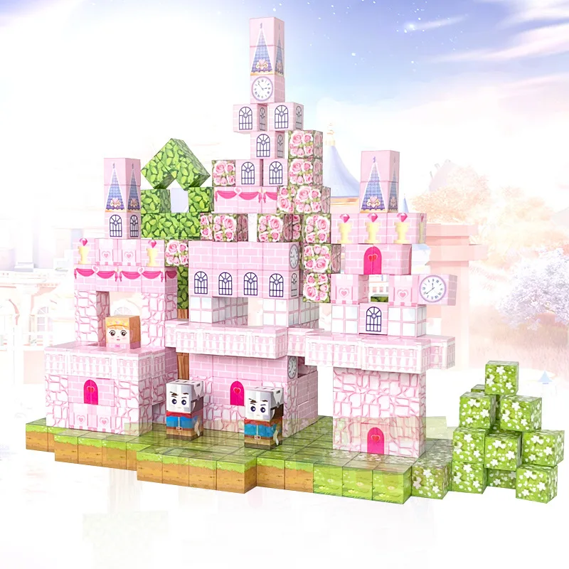 Pink castle magnetic building block set, suitable for boys and girls over 3 years old DIY to improve hand skills and creativity