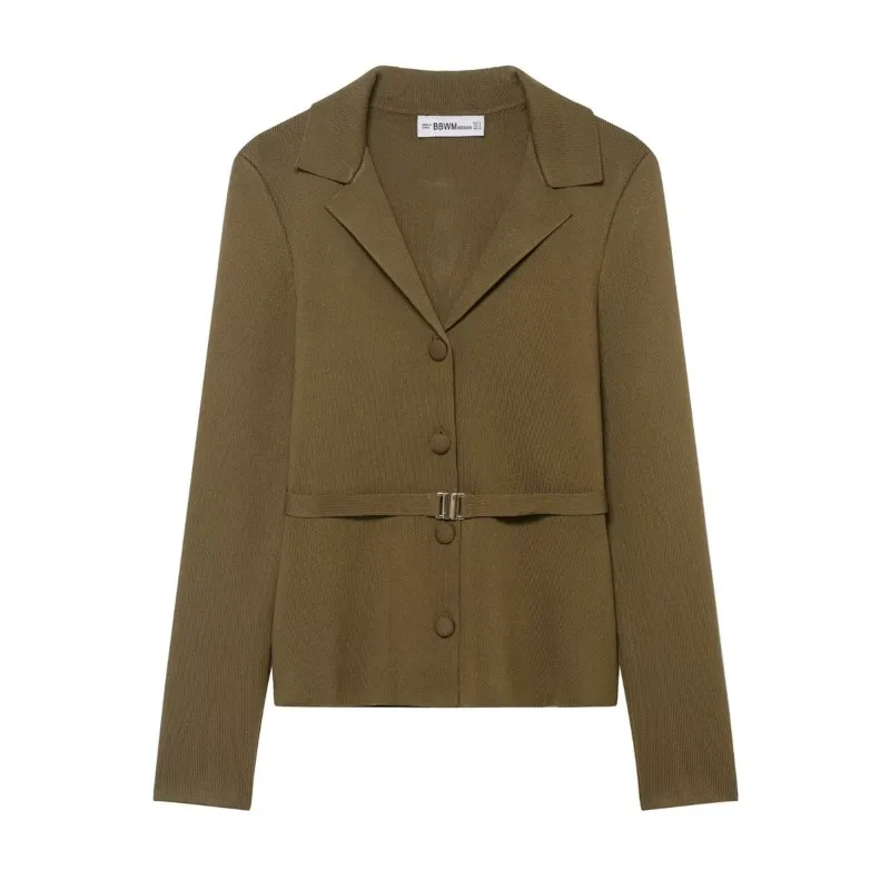 

Women's Knitted Coat Autumn Collar Long Sleeved With Sashes Covered Button Jacket Fashion Casual Female Short Cardigan