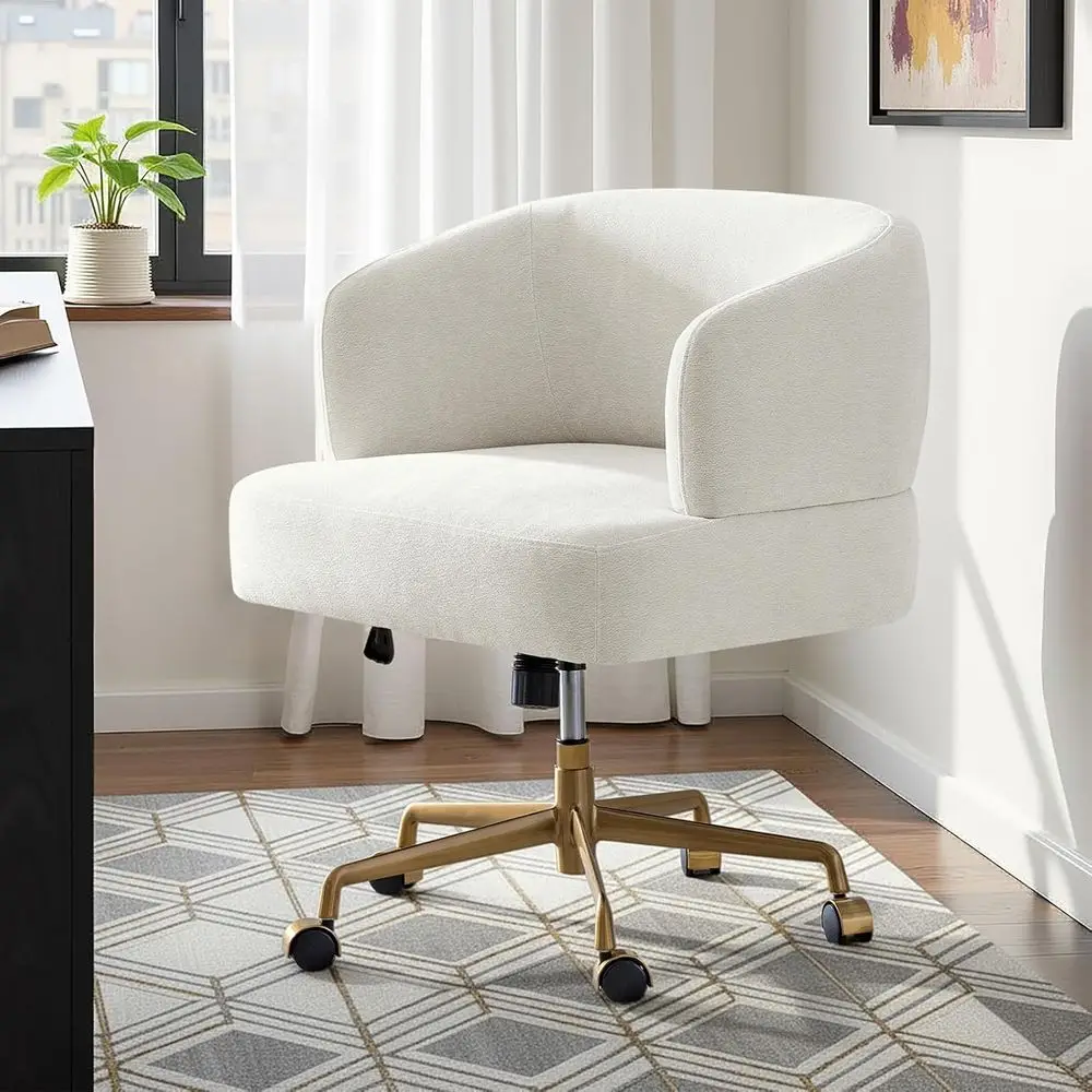 

Gold Wheeled Adjustable Height Desk Chair for Home Office, Cute Vanity Chair with Lock for Small Girls, Ivory