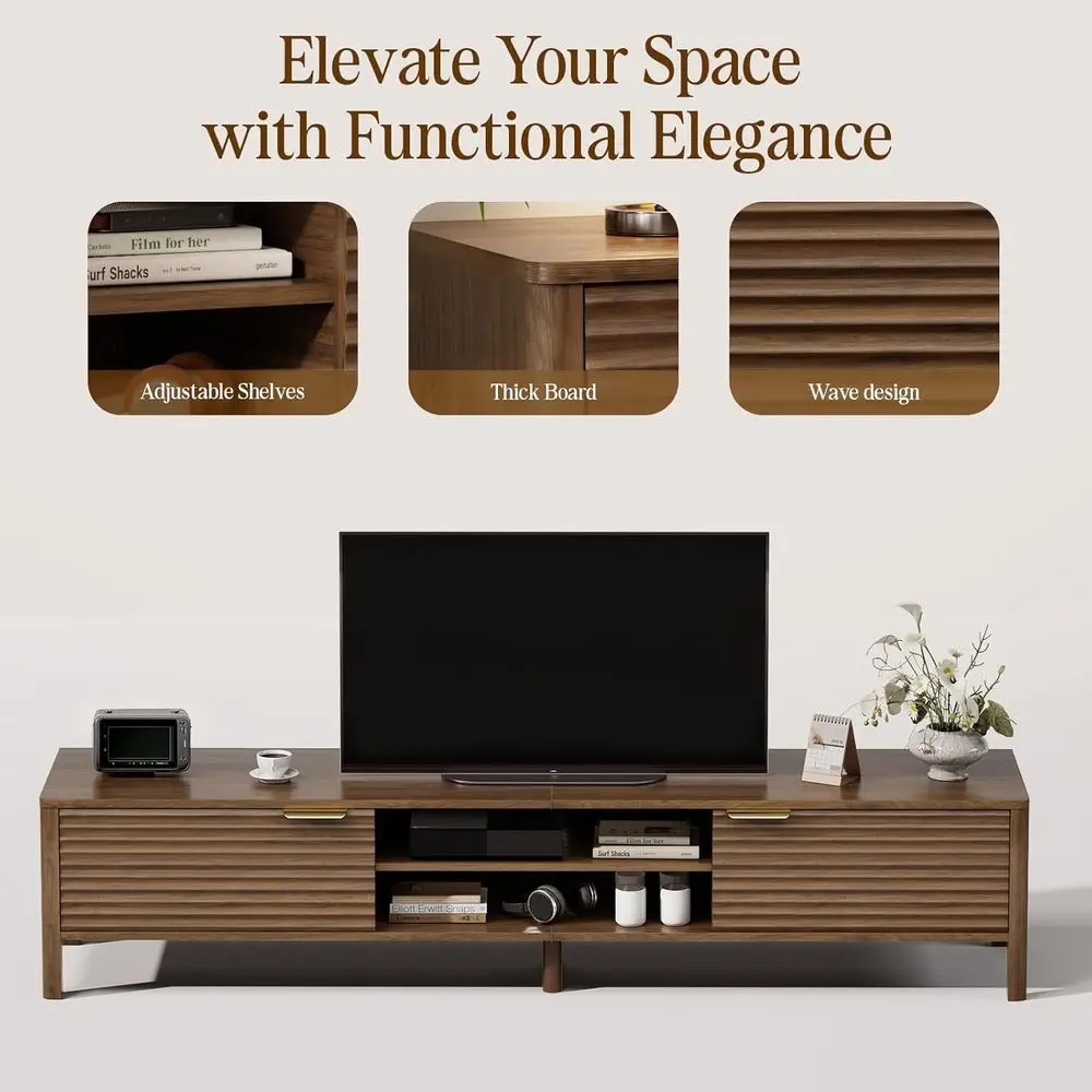 TV Stand or Living Room - up to 80 Inch TVs Century ern Entertainment Center with Storage and Adjustable Shelves, Media ole Tabl view 5