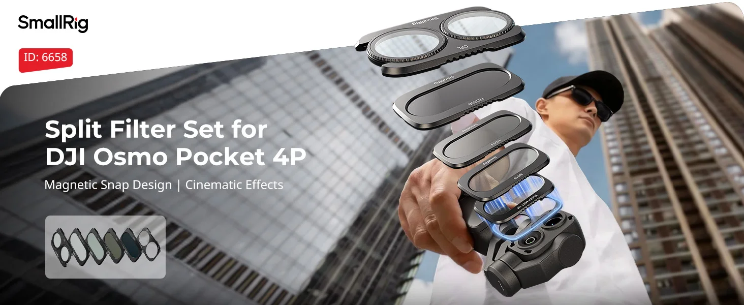 SmallRig Split-Filter-Set für DJI Osmo Pocket 4P, ND16, ND64, ND256, CPL-Filter mit magnetischer Basisunterstützung für stapelbares Auftragen 6658 – Detail 1
