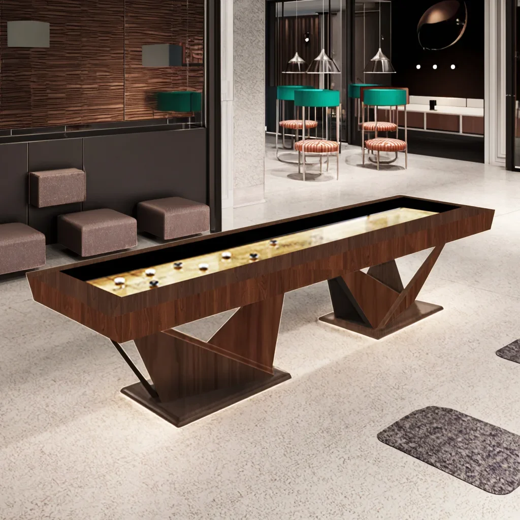 

Customized 9ft /12ft/14ft /16ft Solid Wood Shuffleboard Indoor Sports Table High-end Crystal Glass Shuffleboard Table for Indoor