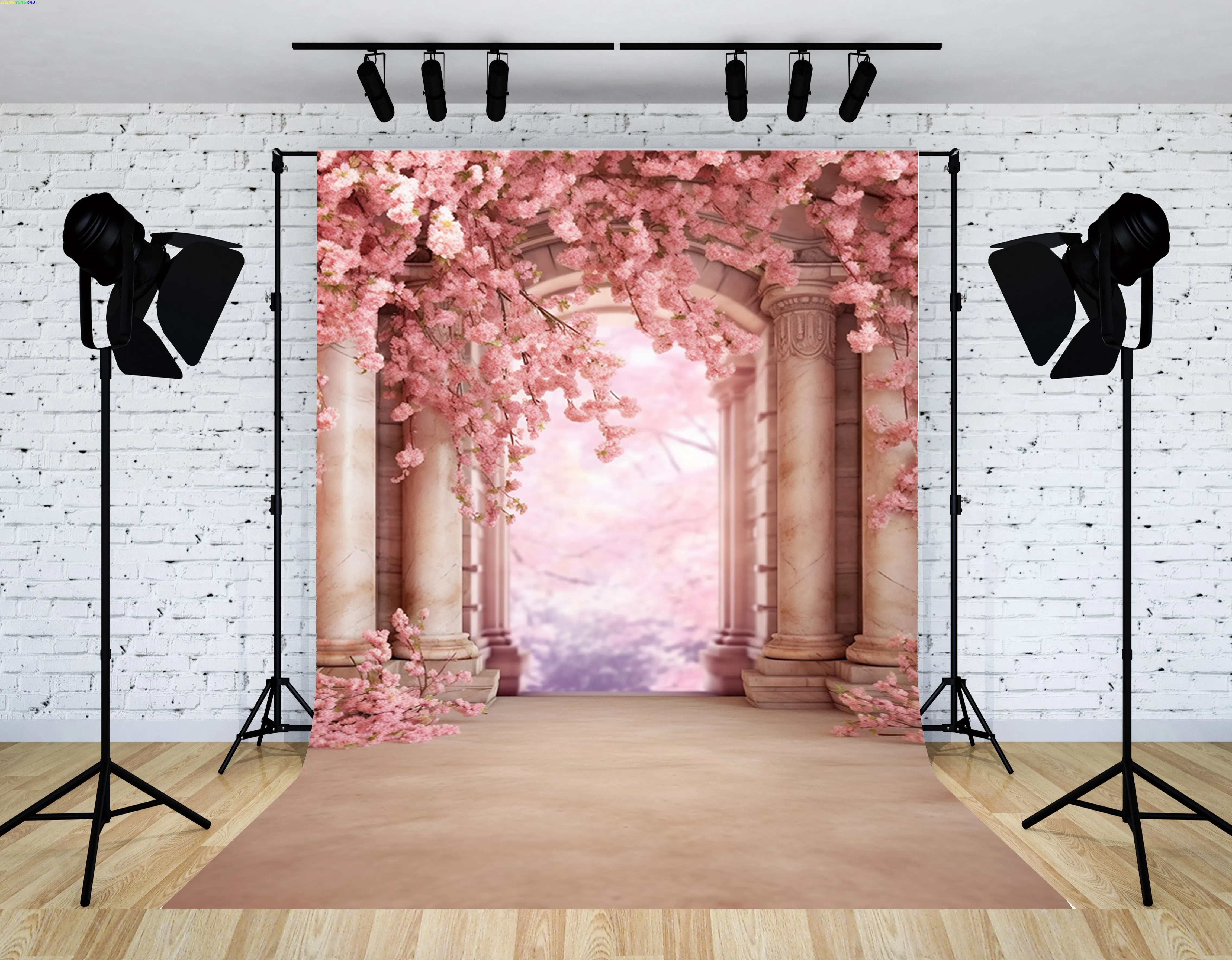 

Elegant White Wedding Hall Beautiful Palace Castle Photography Backdrops Elegant Pastel Flower Photo Studio Background WH-01