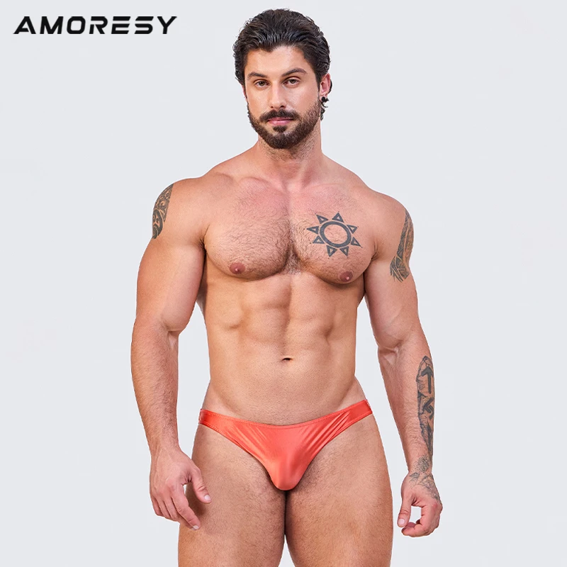 AMORESYAtlas series solid color ultra-thin tight swimming trunks multi-color simple sexy beach briefs thong swimming waterproof