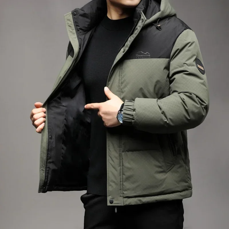 Men's Down Jacket 2024 Winter New Arrival Contrast Color Detachable Hood Duck Down Thick Warm Jacket Casual Coat Clothing