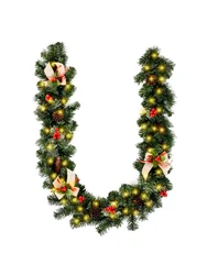 8.8FT Christmas Artificial Garland Decorationwith 50 LEDs 8 Light Modes Merry Christmas Hanging Garland for Party Festival