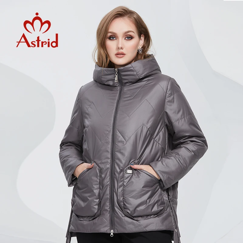 Astrid 2022 Spring Women Parkas Oversize Short Grey Padded Down Coats Hooded Women\'s Jacket Fashion Outerwear Quilted AM-10075