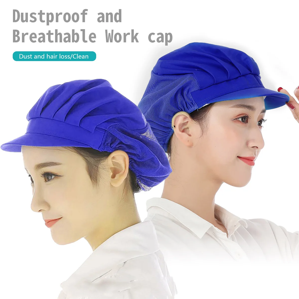 Chef Hat Blue Mesh Dustproof Breathable Protective Working Cap Food Workshop Hat for Men Women Lightweight Sweat Absorbent