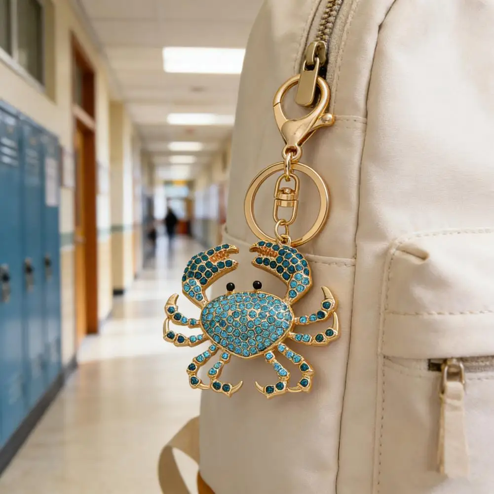 Women Keychain Sparkling Faux Beads Keychain Pendant Crab Charm Key Ring Accessory Diy Backpack Handbag Decorative Accent Diy