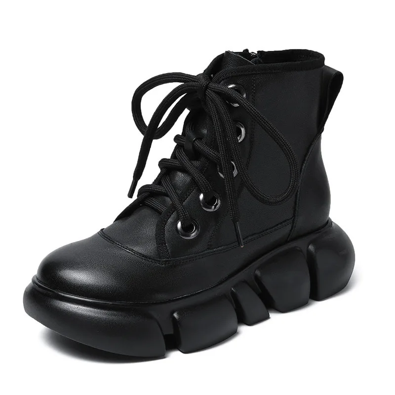 

2025 женские ботинки на массивной платформе, качественная натуральная коровья кожа, удобные зимние теплые женские ботильоны на танкетке с толстой подошвой