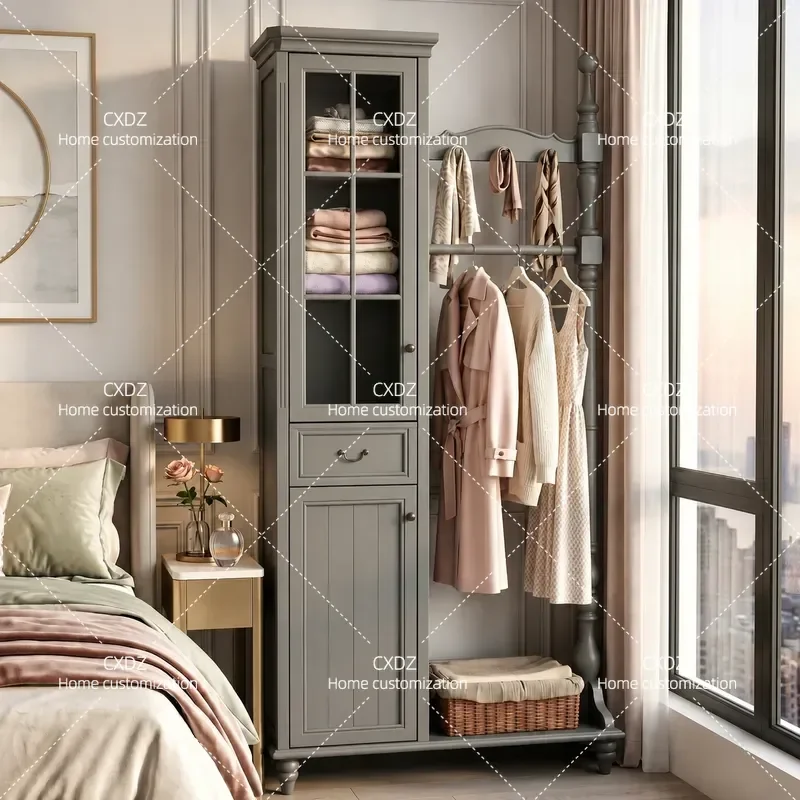 Pure Solid Wood Coat Rack with Storage Cabinet Integrated Hanger for Bedroom Entrance Living Room Advanced Display Locker