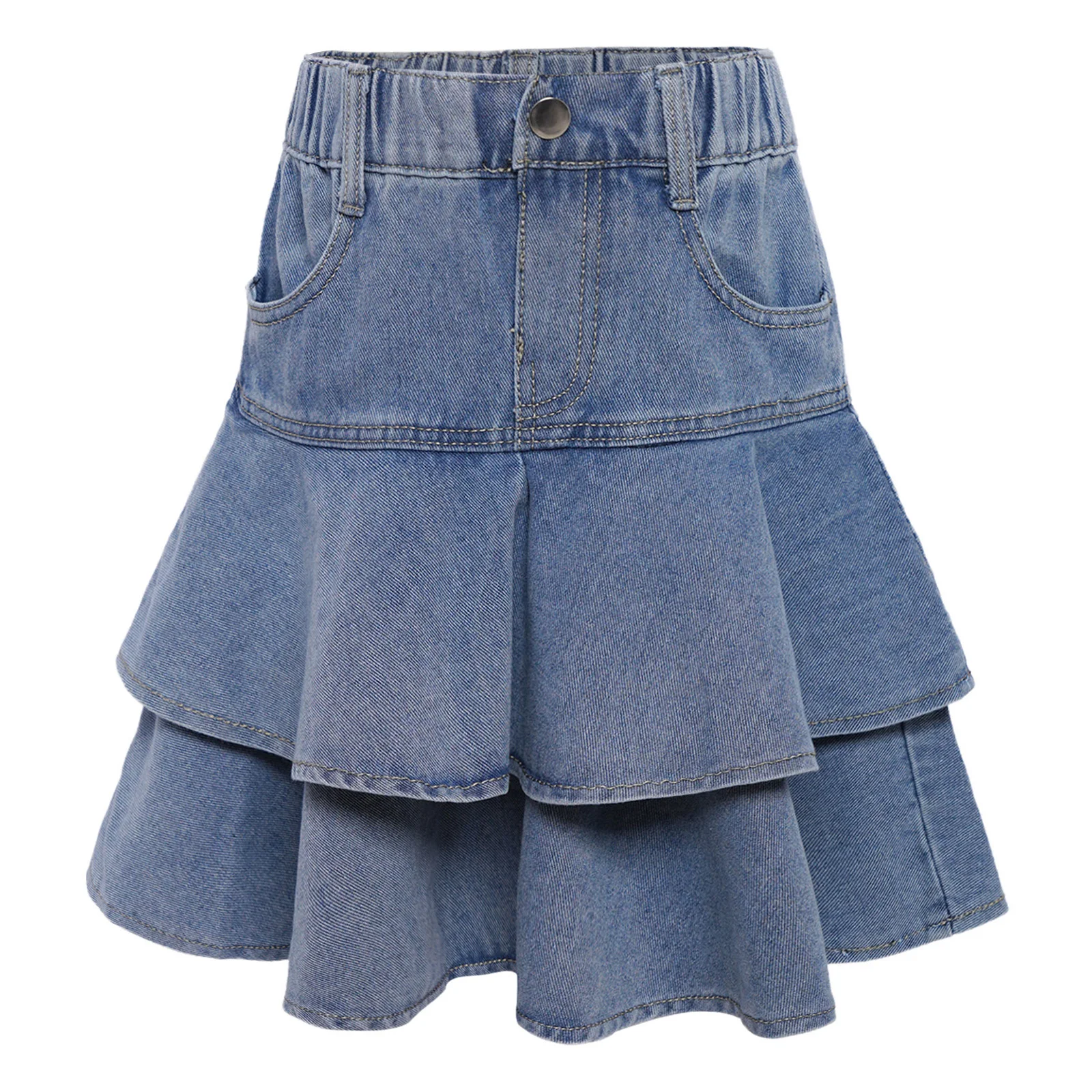 

Kids Girls Denim Skirt Summer Korean Cute Ruffled Skirt/Shorts for Birthday Picnic Park Vacation Beach Casual Children Clothing