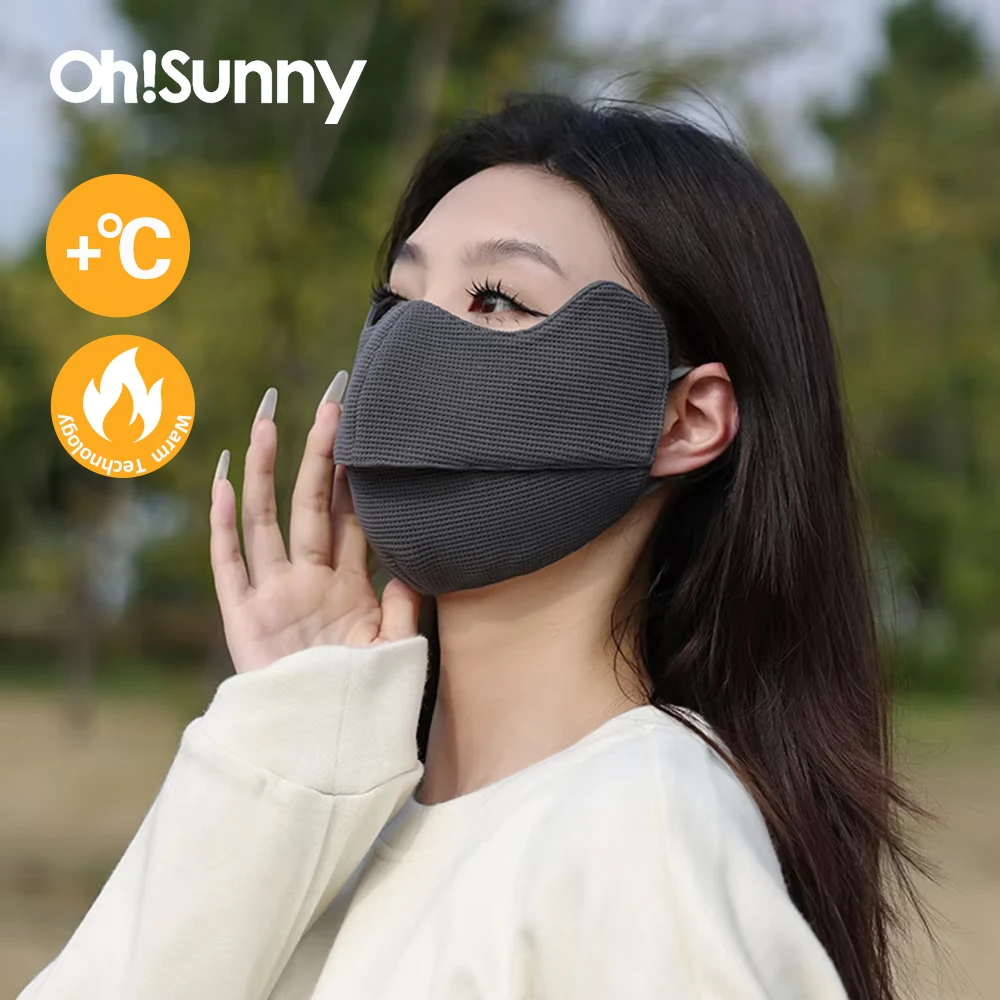 OhSunny Winter Cycling Warm Mask Cold Weather Windproof Face Cover 2024 Solid Color Waffle Pattern 3D Design Mouth Open Mask