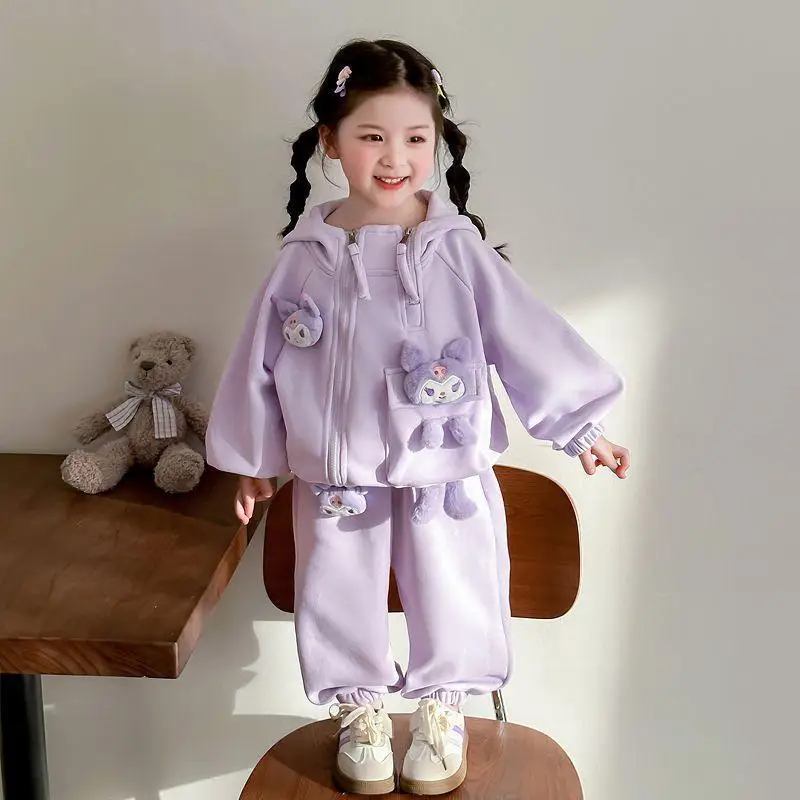 Sanrio Girl Hooded Sweatshirt Pants Suit Spring Autumn Child Baby Sweet Style Cute Three-Dimensional Kuromi Cartoon Leisure 2Pcs