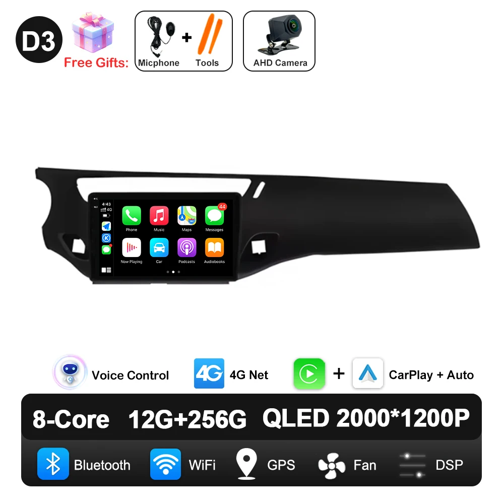 QLED Scherm Android Auto Carplay Voor Citroen C3 DS3 2010-2016 Autoradio Video Multimedia Speler WiFi GPS Navigatie DSP Stereo