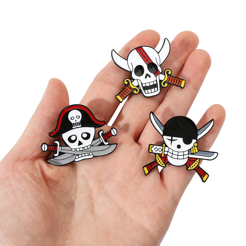 3 Pcs Cartoon Character Brooch Handsome Skull Enamel Pin Backpack Clothes Jewelry Metal Badges Accessories Gifts