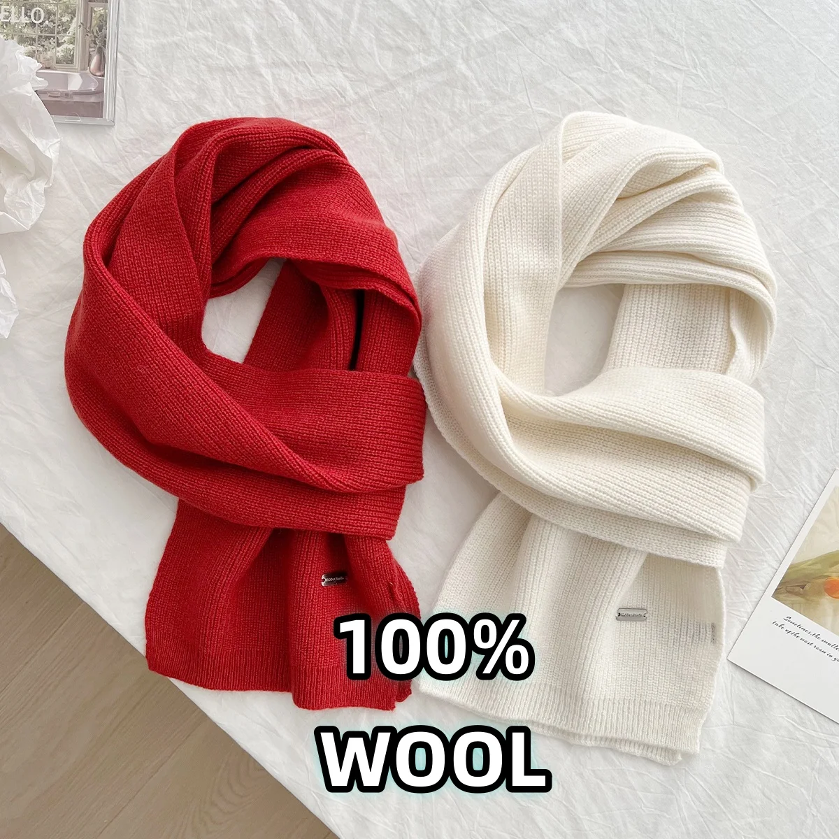 2024 New 100% Wool Scarf Winter Hot Sale Solid Color Warm and Cold proof Women\'s Scarf Fashion Versatile Knitted Scarf