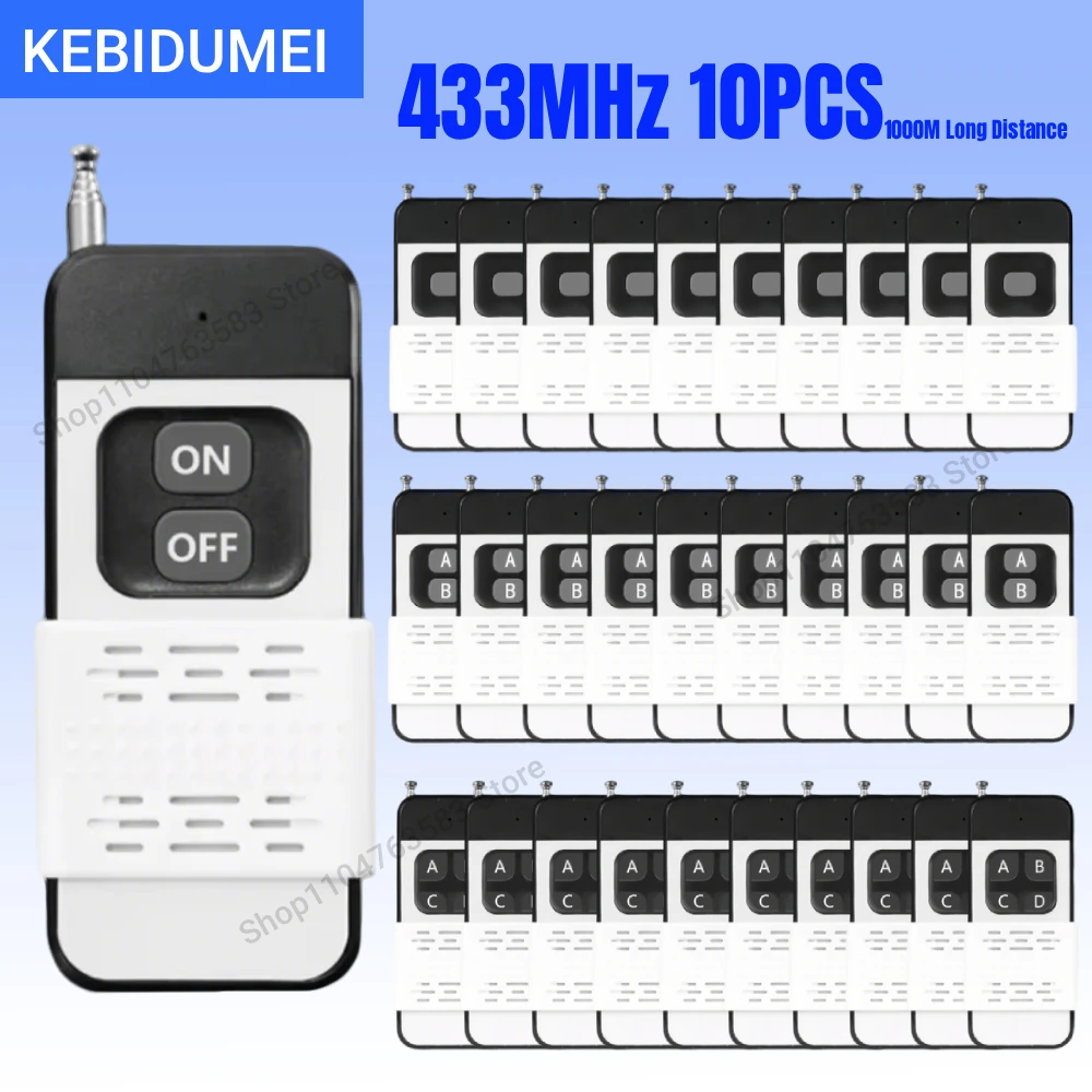 KEBIDUMEI 433Mhz Wireless RF Remote Control 1527 Learning Code Transmitter 1/2/4CH Long Range 1000m For Lamps Lights Gate Door