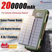 200000mAh Big Capacity Solar Power Bank 4in1 Built in Cable with Digital Display Powerbank Portable External Battery For Xiaomi