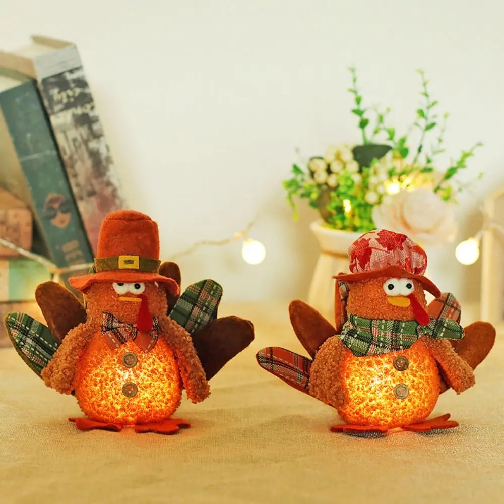 Gnomes Turkey Thanksgiving Plush Turkey Dolls Maple Leaves Luminescence Turkey Gnome Ornaments Soft Plush